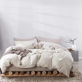 

4 PCs New Plaid Series High Quality Home Textile Bedding Pillowcase Bed Sheet Bedding Set Skin-Friendly and Comfortable