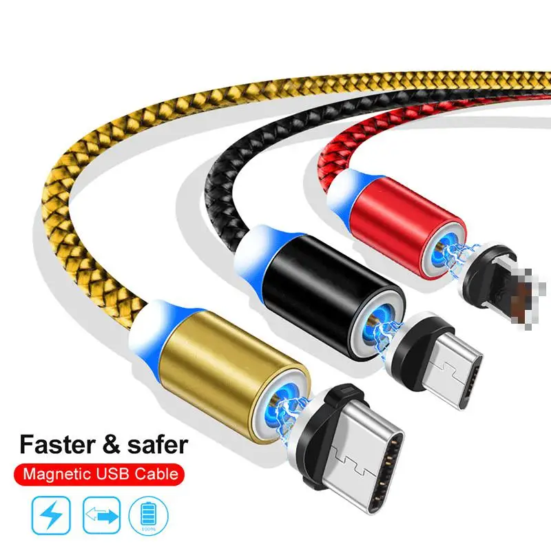 

LED Lighting Magnetic USB Cable For iPhone Xs Max XR X 7 8 Micro Type C Charger Fast Charging Magnet Charge USB-C Type-C