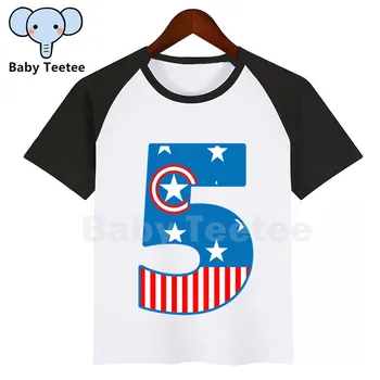 

Girls Boys Captain America Birthday Number Cartoon T Shirt Kids Name Short Sleeve T-shirt Number 1-9 Tshirt Children Top Tees