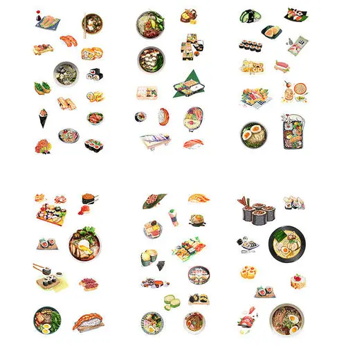 6 шт., милые наклейки в виде единорога, каваи, наклейки в виде цветов, скрапбукинг, наклейки в виде пули, дневника, стикеры для планировщика, геометрические канцелярские принадлежности - Цвет: Japanese Food