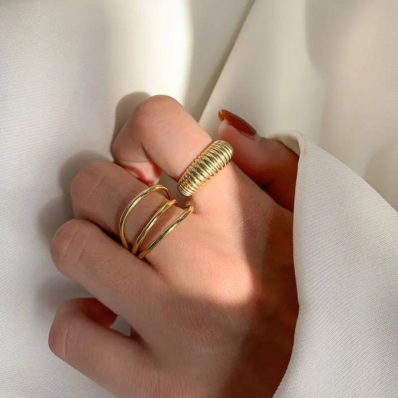 Gold Color Rings Gold Color Ring Finger Ring Wedding Rings Wedding Ring LIVVY Gold Color three layers Rings For Women Vintage Strips Engagement Rings Jewelry Trend
