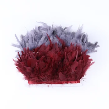 

wholesale 5/10meter wine Turkey feather Trims 10-15cm Fluffy Turkey feathers on Ribbon for Dress Decoration Sewing Crafts