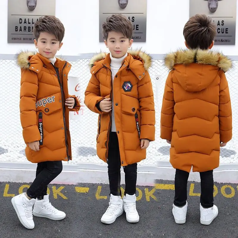 

Boys Winter Jacket Wear Winter Coat Thick Warm In The Long Section Boy Cotton Jacket Long Section Korean Cotton Clothes