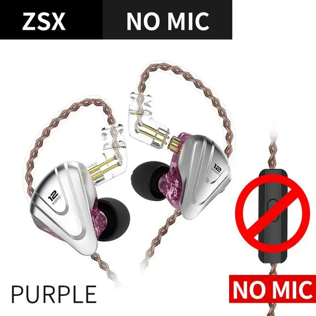 KZ ZSX 5BA+ 1DD гибридные наушники в ухо IEM 6 блок драйвера Hi-Fi наушники капельки спортивные Auriculares вкладыши этап 2Pin ZS10 Pro AS10 - Цвет: purple no mic