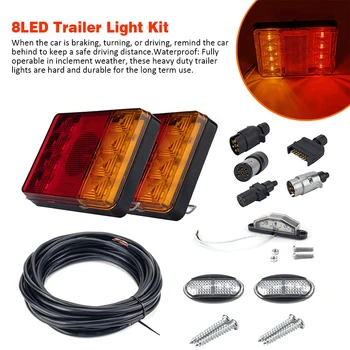 

8LED Number Plate Lamp Plug Cable Outdoor RV Accessories Heavy Duty Durable Trailer Light Kit ABS Signal Truck Tail Side Marker