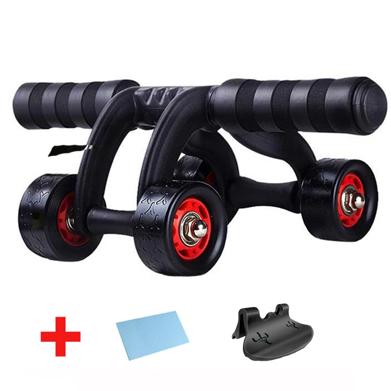 Fitness Abdominal Wheel AB Roller With Mat Abdominal Muscle Trainer for Fitness Exercise Gym Training Equipment 4 wheels stable - Color: Red