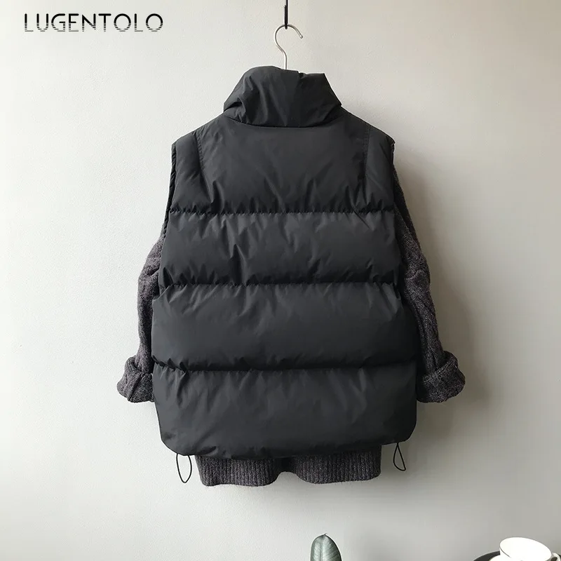Lugentolo женский жилет пальто мода простой Осень Зима корейский теплый свободный стоячий воротник на молнии повседневный жилет без рукавов