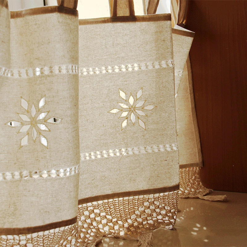 Вышивка, Цветочный вырез, кухонная занавеска s, пасторальная короткая панель, занавеска для кафе, полузанавеска, ручная работа, кисточка, Новинка