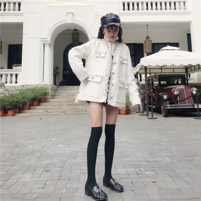 Y11539 изящная шерстяная куртка Женская Толстая Короткая свободная одежда серии MORI шерстяное пальто