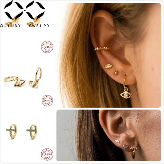

Quinby 925 Sterling Silver Earrings For Women Evil Eye Earrings Party Gold Cross Ear Bone Earrings Girl Gift Zircon aretes Q5