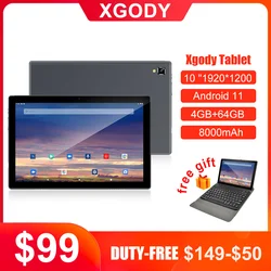 Tablette PC Android 11 de 10.1 pouces, 4 go de RAM, 64 go de ROM, octa core, réseau 2000x1200 Px, double caméra 8MP, Wifi, type c 