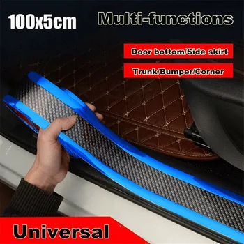 

Rear Door Sill Strip Front Bumper 5CM*1M Carbon Fiber Blue Side Protector Edge Door Sill