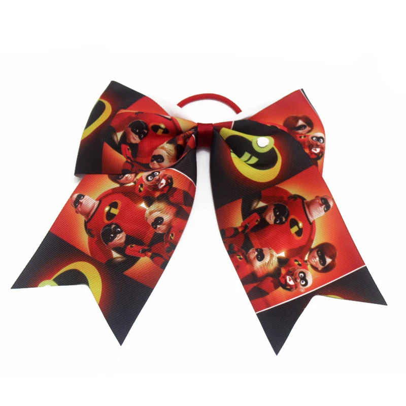 

new 7nch new Fashion cartoon Handmade Grosgrain Ribbon Cute Printed Cheer Bow For Cheerleading Sweet Baby Children Girls