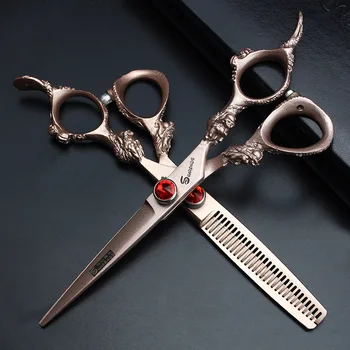 

5.5 inch 6 inch pet scissors stainless steel 440C hairdressing scissors flat shear teeth cutting tool kit