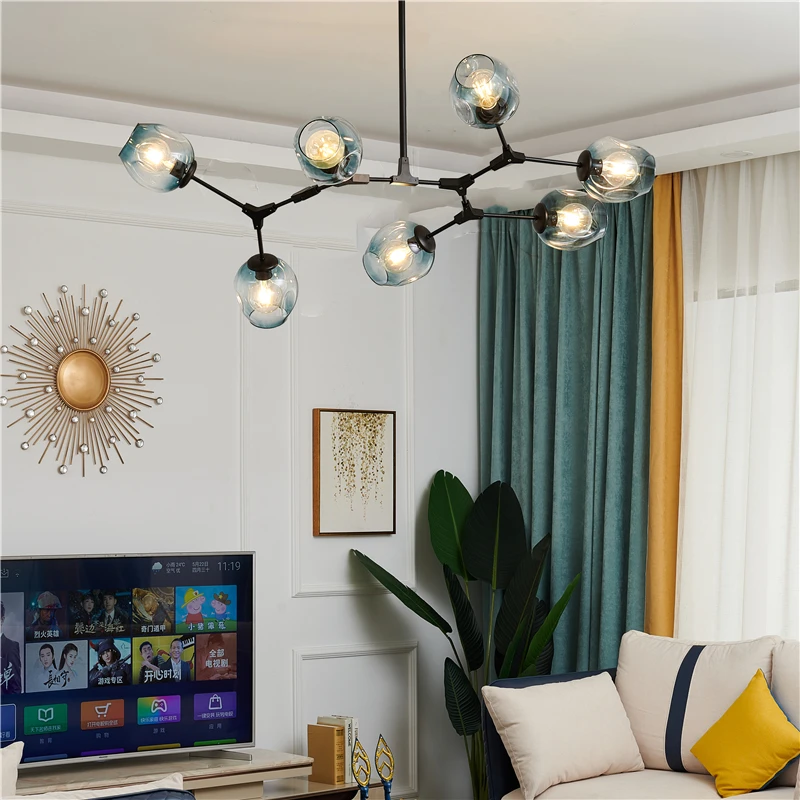 Nordic lustre Glass Ball LOFT LED Chandelier Lighting Art Molecule Hall Living Room Restaurant Suspension pendant lamps Fixtures