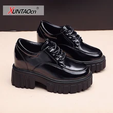 

Black Patent Leather Platform Shoes Women 2022 Gothic Lace Up Chunky Heels Woman Japanese Style Student Shoes Female