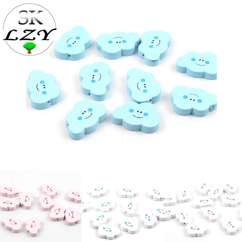 

20PCS Cute Cloud Wooden Beads DIY Smiley Beads Making Baby Rattles Pacifier Clip Jewelry Accessories 20x30mm