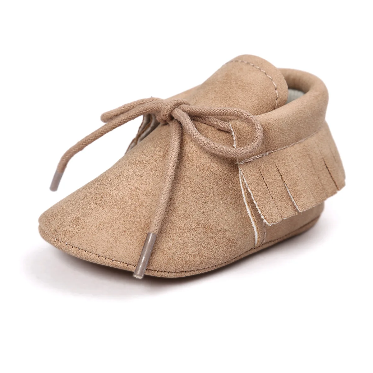 Khaki Детская обувь для новорожденного мальчика девочки зима теплый пух бахрома замша Sofe на шнуровке малыша Детская кроватка ползать обувь повседневные Мокасины - Цвет: Khaki