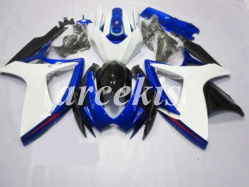 ABS Полный обтекатели комплект подходит для SUZUKI GSX-R600 GSX-R750 06 07 R600 R750 K6 GSXR 600 750 2006 2007 тела комплект синего и белого цвета