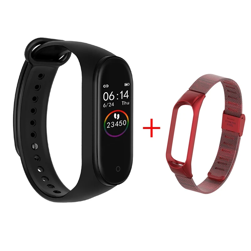 Add metal strap07 Смарт-браслет Bluetooth браслет M4 трекер активности Смарт-браслет 4 фитнес-трекер для измерения сердечного ритма Смарт-часы для мужчин и женщин телефон - Цвет: Add metal strap07