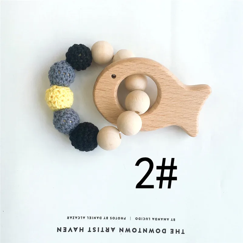 02 BalleenShiny Детские Мультяшные деревянные Прорезыватель с погремушкой безопасное прорезывание зубов игрушка малыш сглаживающий бисер браслет детская коляска аксессуары Игрушка - Цвет: 02