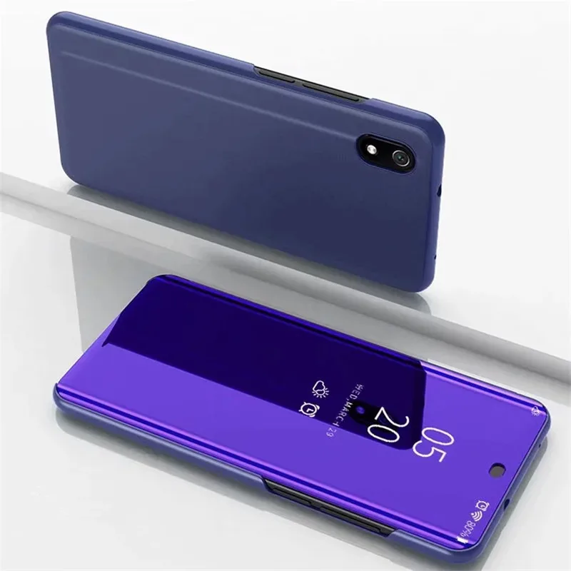 Прозрачный защелкивающийся чехол с зеркальным покрытием для Xiaomi Redmi 7A ударопрочный Pu кожаный жесткий пластиковый чехол-подставка для Redmi 7A Coque - Цвет: Purple Redmi 7A Case