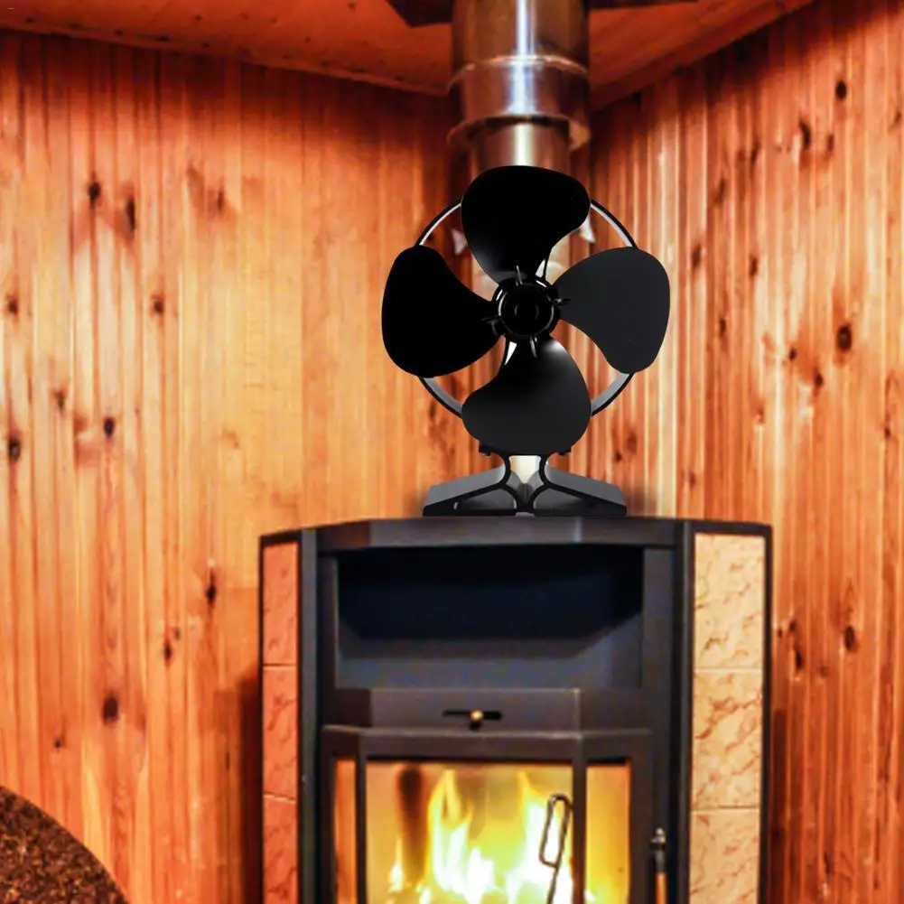 4 лопасти Тепловая плита вентилятор кастаньеты горелка тихий черный Домашний Вентилятор для камина эффективное распределение тепла