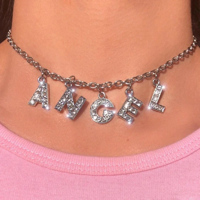 Интернет девушка Igirl ожерелье из нержавеющей стали 90s стальной шар милый панк хип-хоп Сердце Колье Ретро IG стиль ожерелье - Окраска металла: Angel