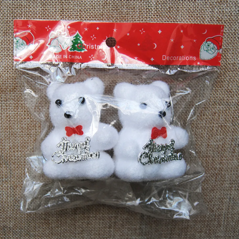 2Pcs bag Cute White Foam Christmas Bear Deer Hanging Pendant Christmas Tree Pendant Decoration Kids Gift 4