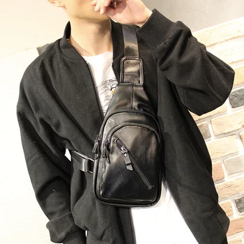 

Xiao.p Newest Hot Men's High Quality PU Leather Solid Sling Pack Chest Single Shoulder Crossbody Bag Casual Messenger Bag