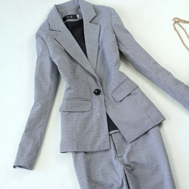 Элегантный grote maat vrouwen herfst lente en zomer nieuwe slim klein jasje+ negen punten broek pak vrouwen trend