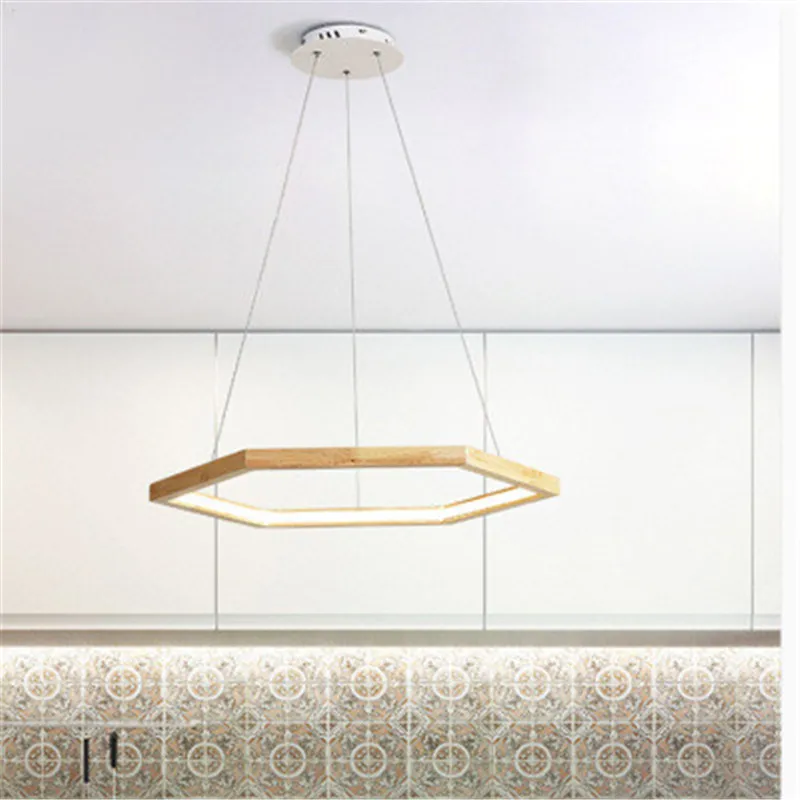 

New Nordic Style Minimalist Restaurant Log LED Pendant Light Creative Diamond Wooden LED Household Lamp Fixtures