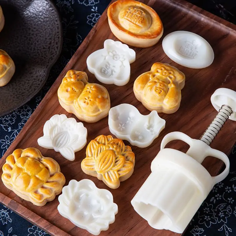 50g Moon Cake Mold Turtle Stamp Barrel Mooncake Hand Pressure Pastry Mould DIY Bakware Mid-autumn Festival