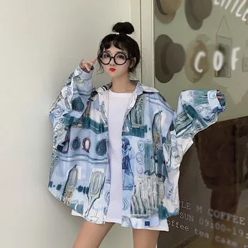 

Harajuku Fashion Shirts Women Print Long Sleeve Blouses Loose Women Shirts