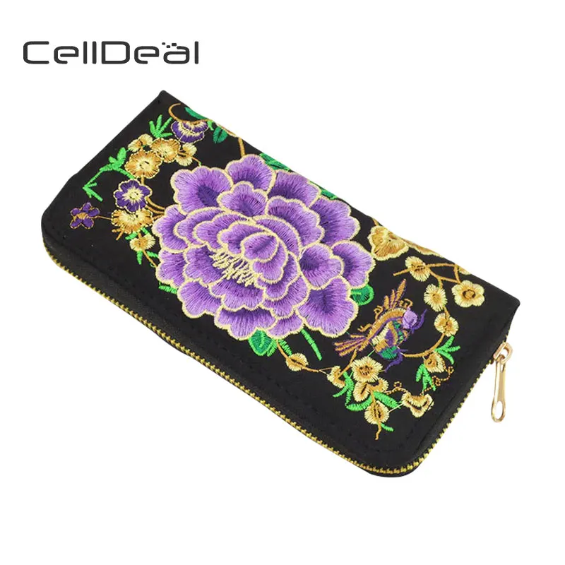 CellDeal Модный женский длинный кошелек этнический вышитый клатч сумка с цветочным