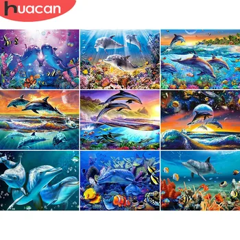 

HUACAN Diamond Embroidery Dolphin Animal Cross Stitch Diamond Mosaic Full Square Diamond Painting Home Decoration Beaded