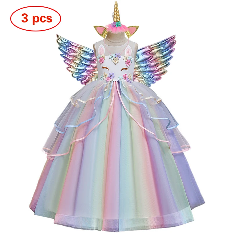 Flower girl Unicorn rainbow wedding party dress girl birthday party Unicorn role dance performance dress Flower girl Unicorn rainbow wedding party dress girl birthday party Unicorn role dance performance dress