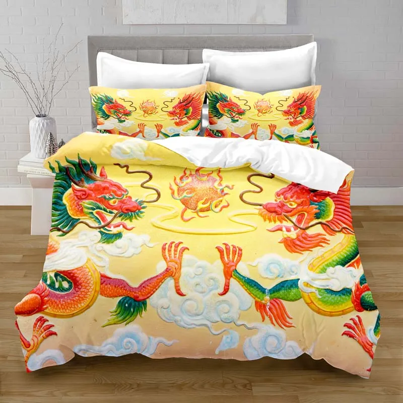 

100% Polyester Chinese Dragon Duvet Cover Set with Pillowcase Boys and Girls Bedding Set Comforter Bedding Sets