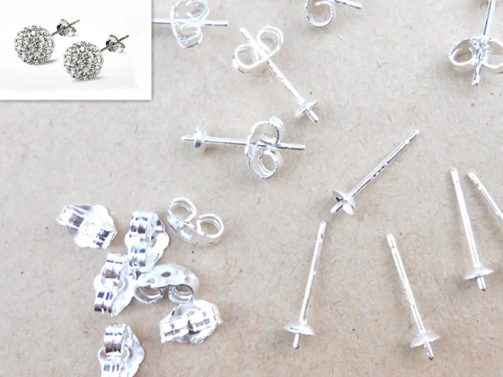 

20pcs Free Shipping Lot 925 Stamped Silver colorJewelry Findings Ear Pin Pairs Stud Earrings With 925 BACK STOPPERS Setting DIY