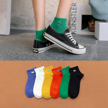 

Spring And Summer Cotton Socks Fashion Women Boat Colorful Female Socks Shallow Mouth Short Socks Letter Embroidery 6Pairs/Lot