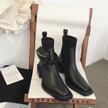 

Square toe boots, handsome women's shoes, two-wear pocket motorcycle boots, versatile casual Martin boots, stretch boots