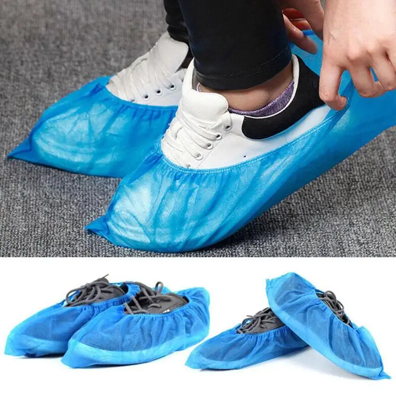

100pcs Disposable Thick Non-woven Shoe Cover Waterproof Dustproof Non-slip Rubber Rain Boot Overshoes Foot Cover