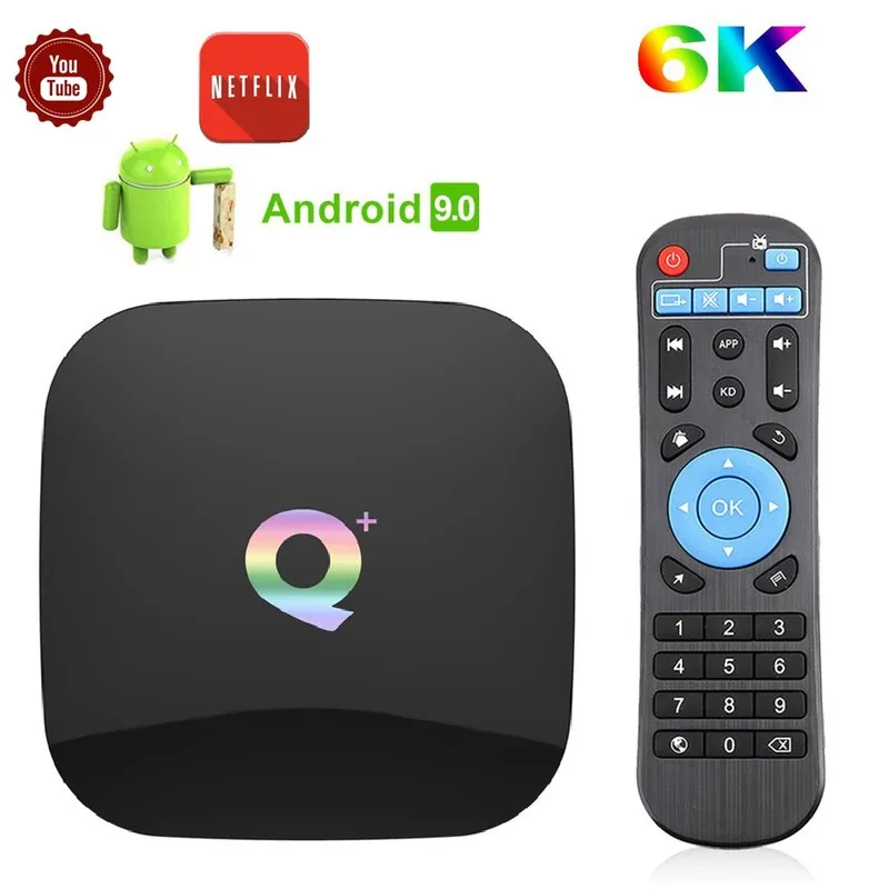 Android 9 0 ТВ приставка Q Plus 4 Гб 64 ГБ 32 Смарт Allwinner H6 четырехъядерный 6K H.265 2 ГГц Wifi