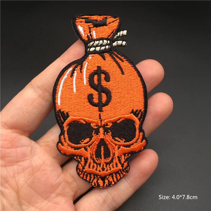 Skull Embroidery Punk Clothing Patches Iron On Patches For Clothes Hippie  Rock Jackets Jeans Stripes Fabric Embroidered Patch