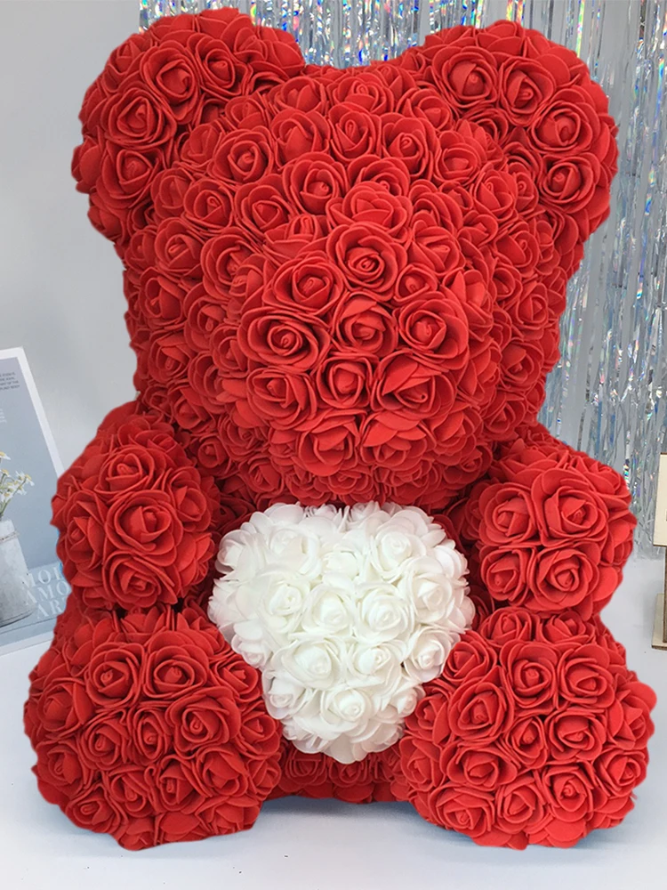 Подарки на день Святого Валентина, большое ожерельес 25 см красная роза Teddy Bear пены розы искусственные украшения с 3 м Светодиодные лампы Подарочная коробка подарок на день Святого Валентина