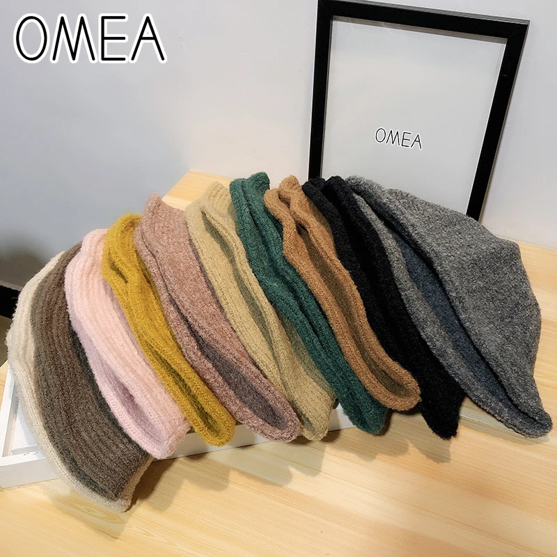 OMEA, шапка из альпаки, женские фетровые шапки, шерстяная женская зимняя шапка-ведро, одноцветная Шапка-бини из шерсти альпаки, зимние аксессуары