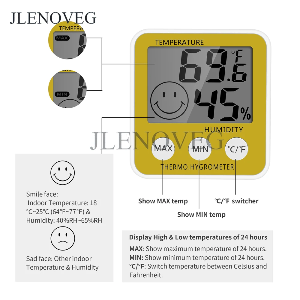 

C / F LCD Digital Temperature Humidity Meter Tester Digital Thermometer Hygrometer Home Indoor Alarm Clock Weather Station