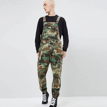 

MKASS 2019 New Fashion Camouflage Design Jeans Denim Overalls Men Casual Wash Skinny Bib Overalls Jeans Male Jumpsuit Jean Pant