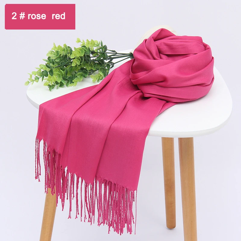 2 Rose red Женские однотонные хлопковые шарфы с кисточкой женские зимние тонкие весенний шарф летние роскошные женские шали теплые шарфы для женщин - Цвет: 2 Rose red