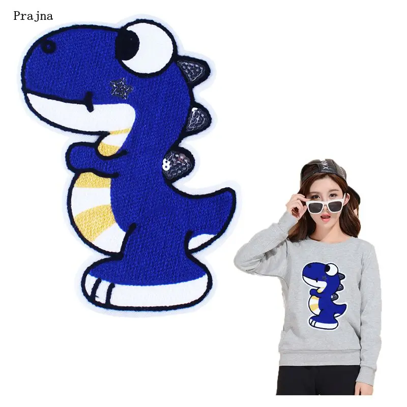 

Prajna Cartoon Dinosaur Patches Embroidered Patches For Clothing Iron On Patches For Clothes DIY Stripes Jurassic Park Patch Kid
